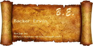 Backer Ervin névjegykártya